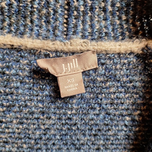 J. JILL Wool Blend Southwestern Longline Cardigan Sz XS Gray Blue Shawl Collar - Picture 3 of 6